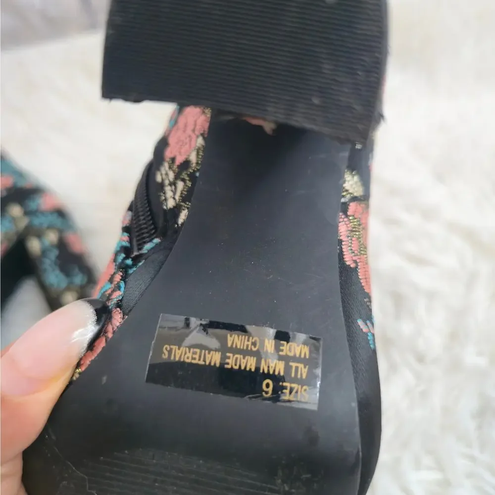 Charlotte Russe Black And Pink Floral Embroidered Dark Romantic Ankle Boots